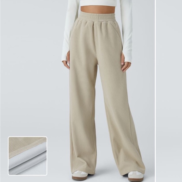 Halara High Waisted Pocket Straight Leg Mop Corduroy Casual Pants Cream Large P - Picture 1 of 8